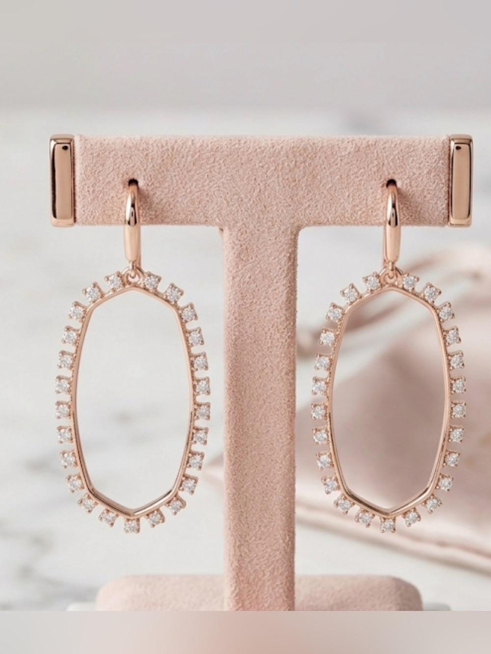 Kendra Scott Elle Rose Gold Oval Halo Drop Earrings with Cubic Zirconia 3129